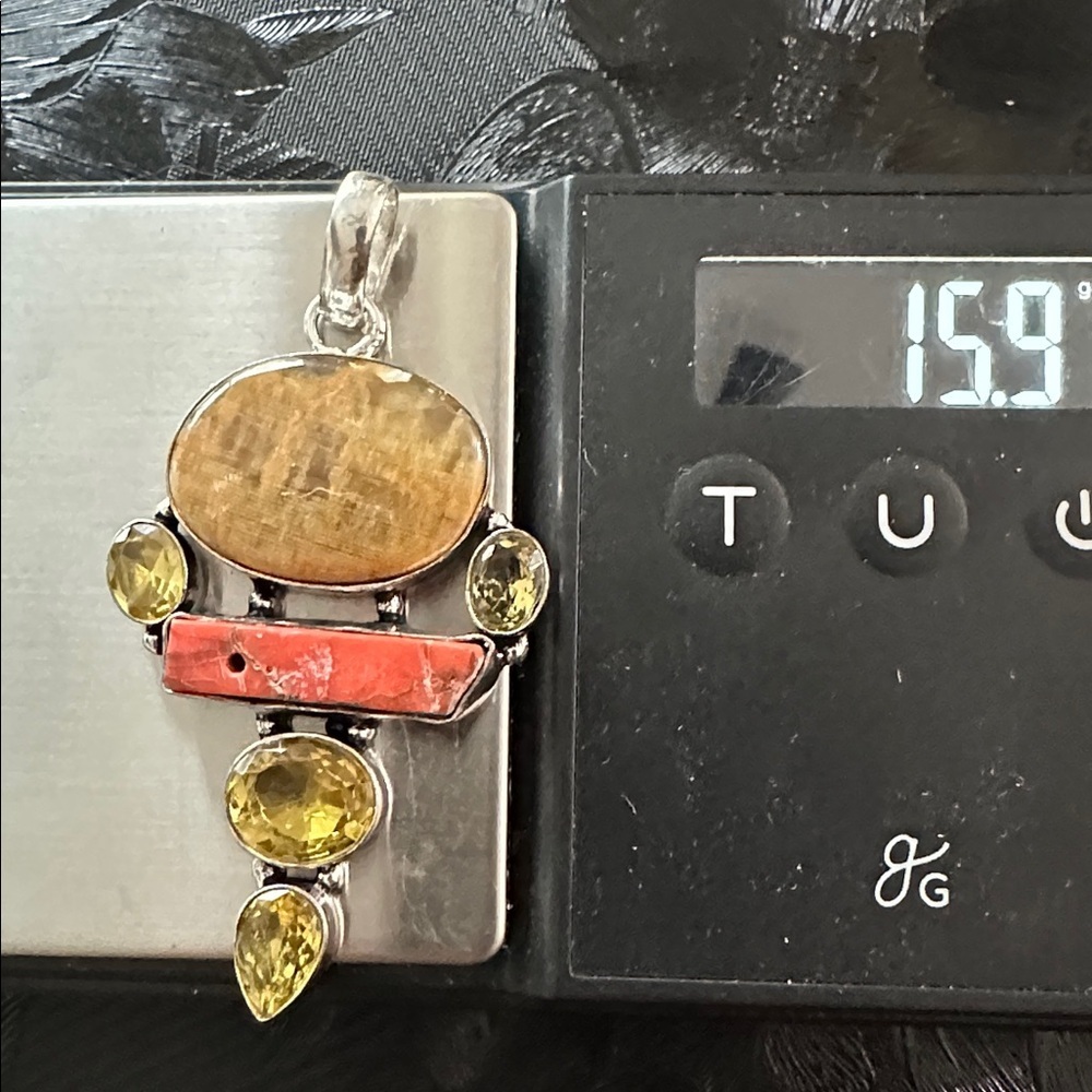 Artisan Handcrafted Jewelry YELLOW LACE AGATE And CITRINE Multi-Stone Pendant - Picture 8 of 15